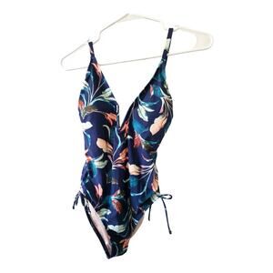 NEW Mynah Women's Plus Lush Leaves V-Neck One-Piece Swimsuit in Blue (Size: XS)